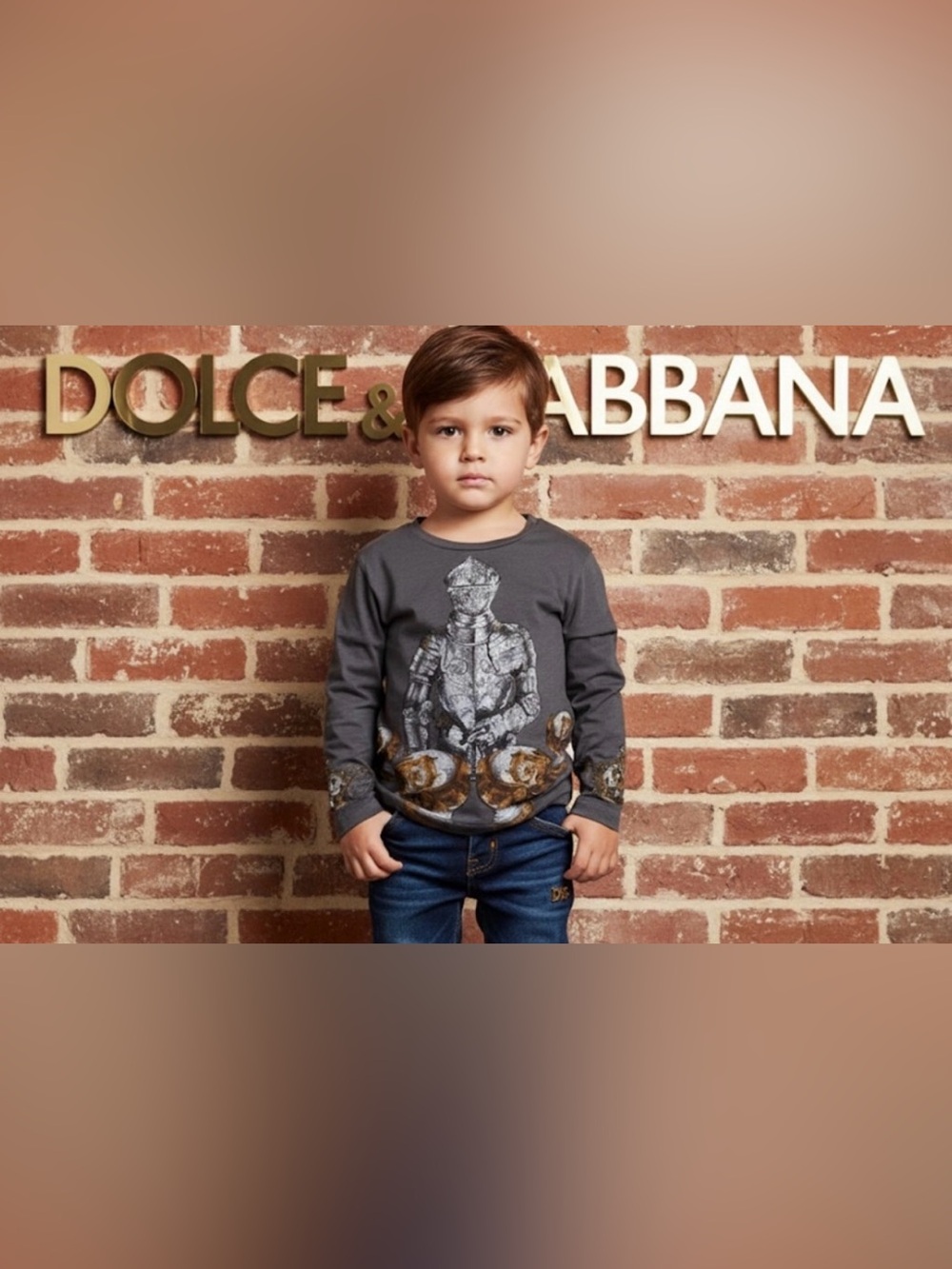 Authentic Dolce & Gabbana Signature knight in armor long sleeve tee shirt sz 2T